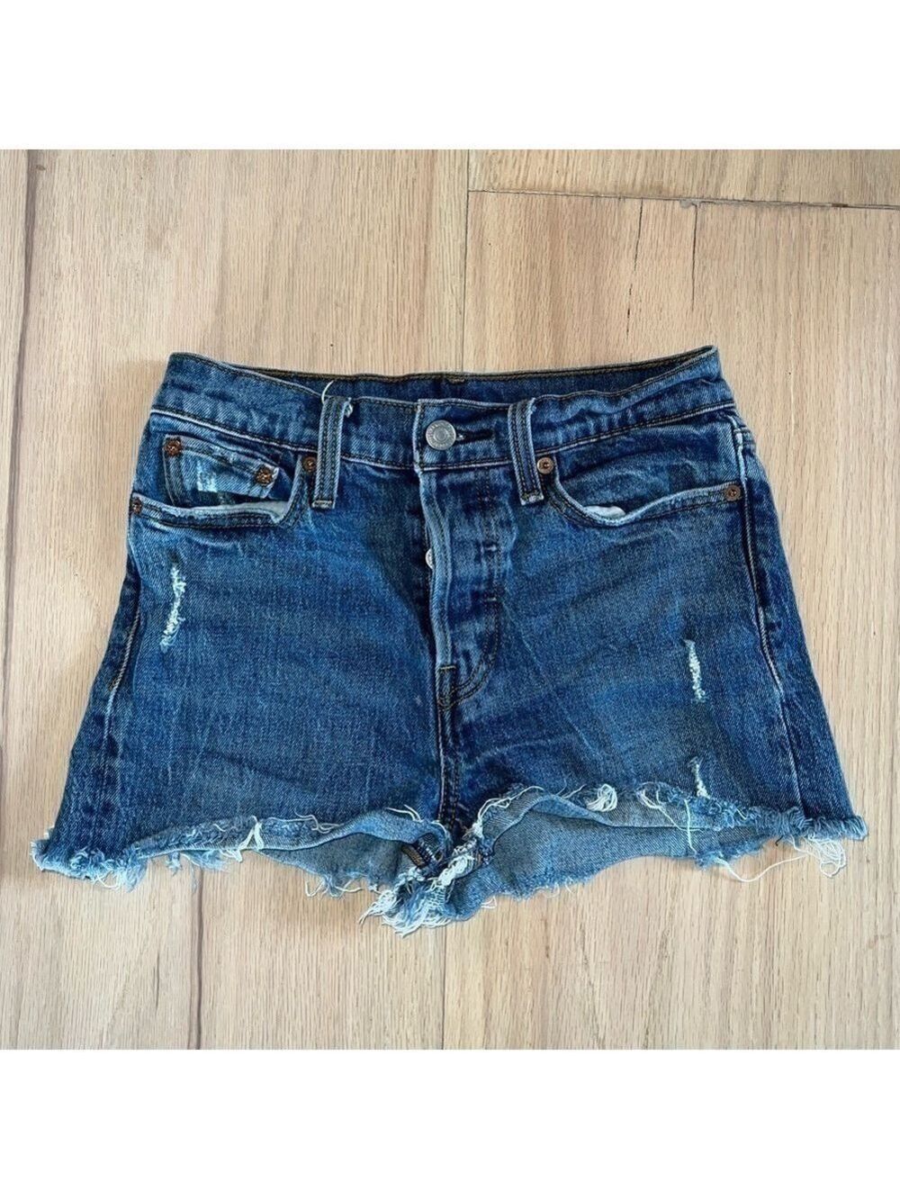 Levi’s Distressed Cut Off Denim Jean Shorts Button Fly Size 25
